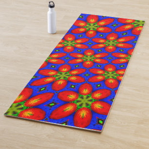 Cute Red Floral Pattern Yoga Mat