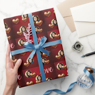 Cute Red floral & Pink Hearts Valentine's Day Wrapping Paper