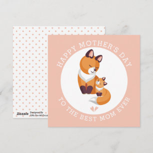 Cute red fox and baby pink peach Mothers Day Holiday Card