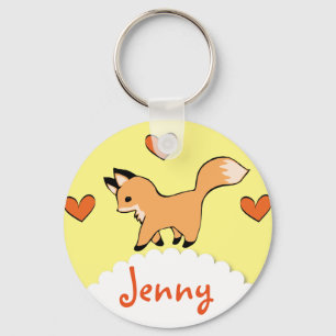 Cute Red Fox and Hearts Keychain