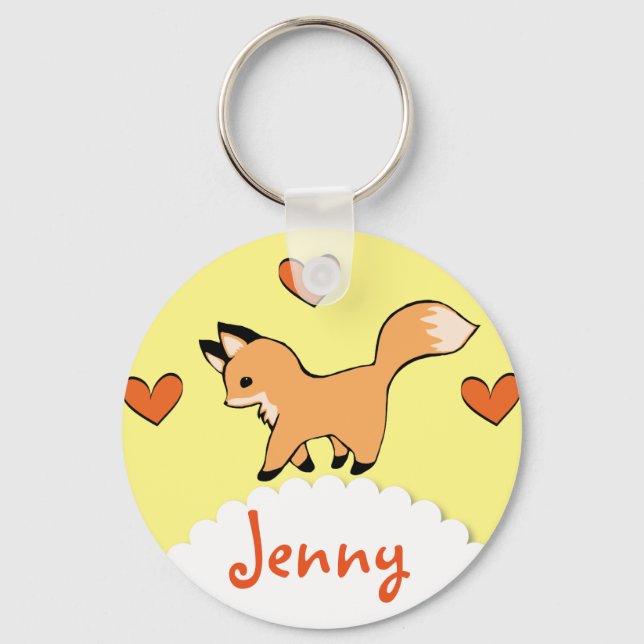 Cute Red Fox and Hearts Keychain (Front)