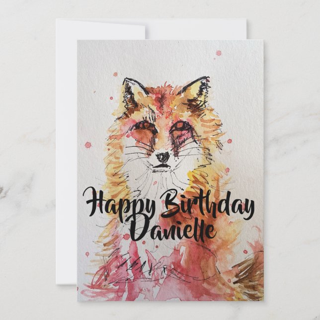 Cute Red Fox Art Watercolour Birthday Invitation (Front)
