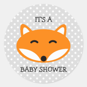 Cute red fox baby shower stickers with polka dots