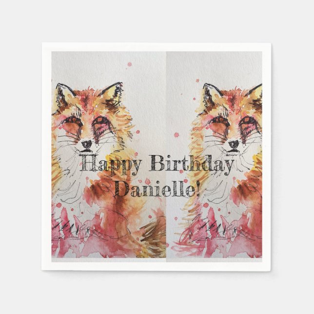 Cute Red Fox Birthday Girl Decor Serviette Napkins (Front)