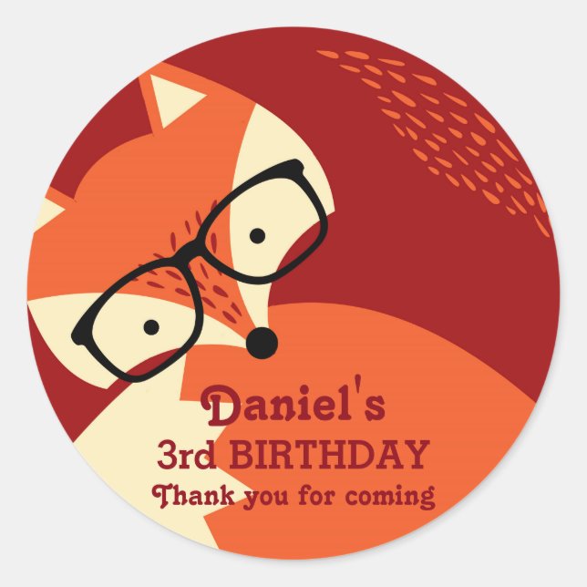 Cute Red Fox Cartoon Animals Birthday Stickers (Front)