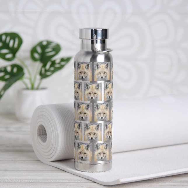 Cute Red Fox Face Pattern Water Bottle (Yoga)