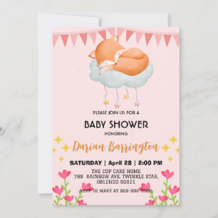 Cute red fox Flower balloon baby shower party Invitation