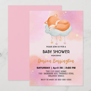 Cute red fox Flower balloon baby shower party Invitation