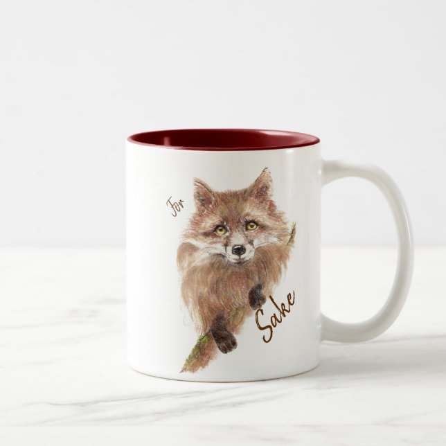 Cute Red Fox Funny For Foxs Sake Quote Two-Tone Coffee Mug (Right)