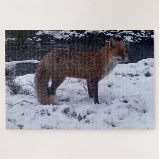 Cute Red Fox in Snow Forest Scene Wildlife Nature Jigsaw Puzzle (Horizontal)