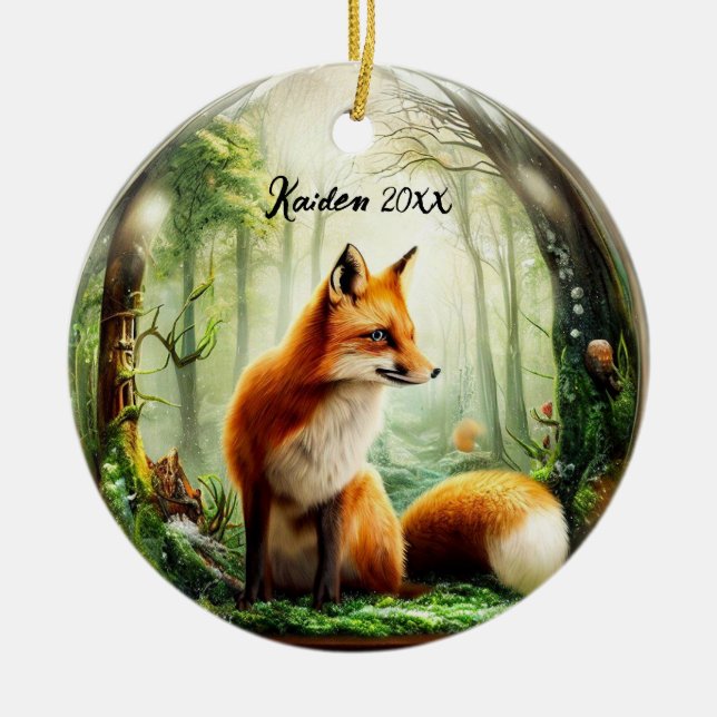  Cute Red Fox in Snowglobe Ceramic Ornament (Front)
