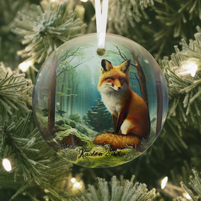  Cute Red Fox in Snowglobe Glass Ornament (Insitu)