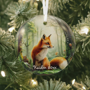  Cute Red Fox in Snowglobe Glass Ornament