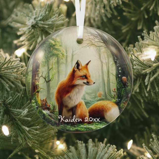  Cute Red Fox in Snowglobe Glass Ornament (Insitu)