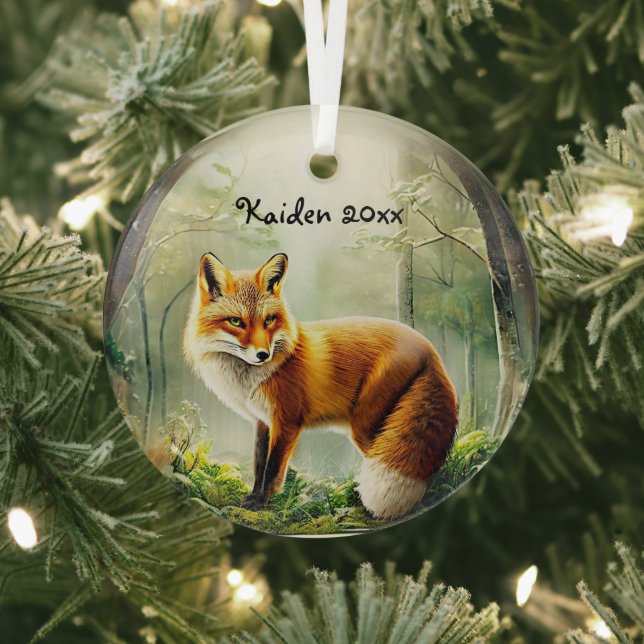 Cute Red Fox in Snowglobe Glass Ornament (Insitu)