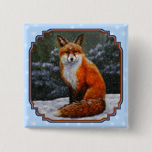Cute Red Fox in Winter Snow 2 Inch Square Button
