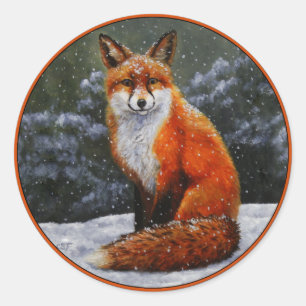 Cute Red Fox in Winter Snow Classic Round Sticker