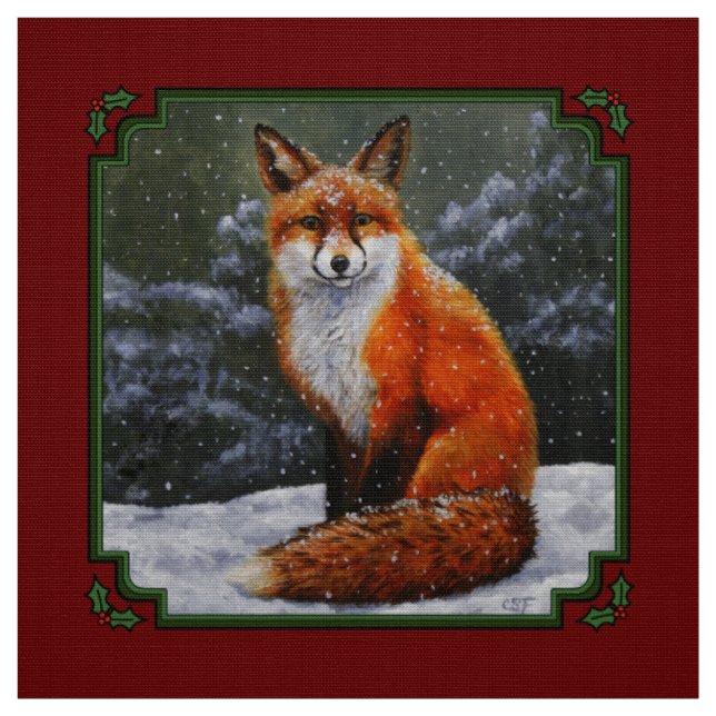 Cute Red Fox in Winter Snow Fabric (Swatch)