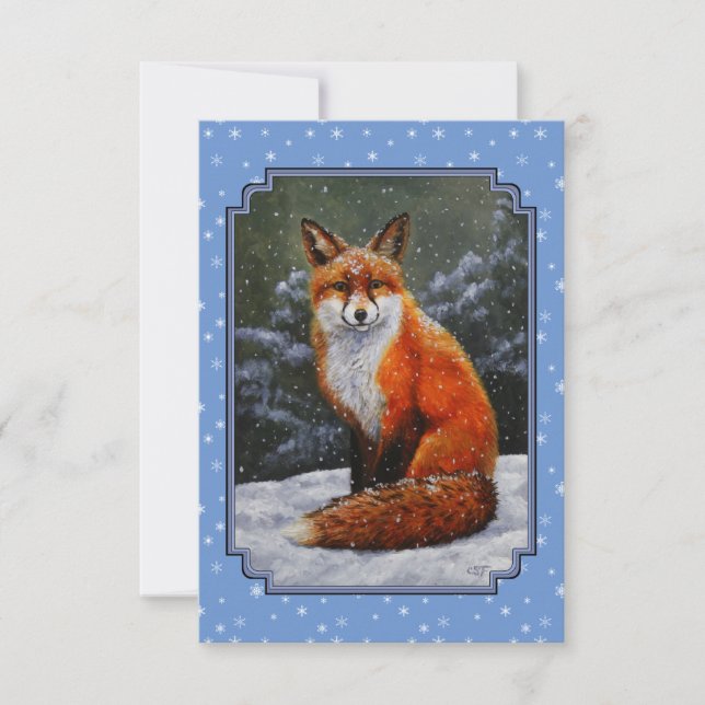 Cute Red Fox in Winter Snow Invitation (Front)