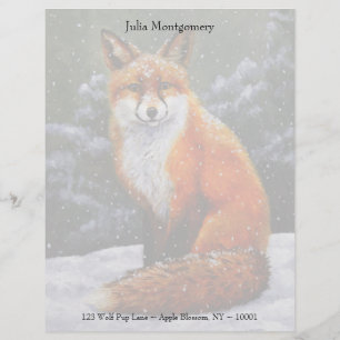 Cute Red Fox in Winter Snow Letterhead
