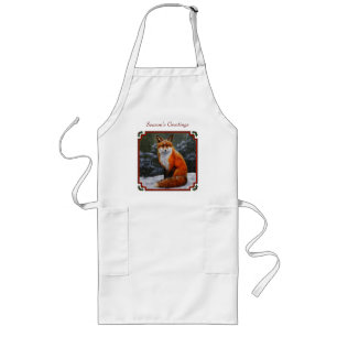 Cute Red Fox in Winter Snow Long Apron