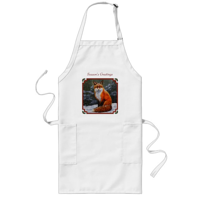 Cute Red Fox in Winter Snow Long Apron (Front)
