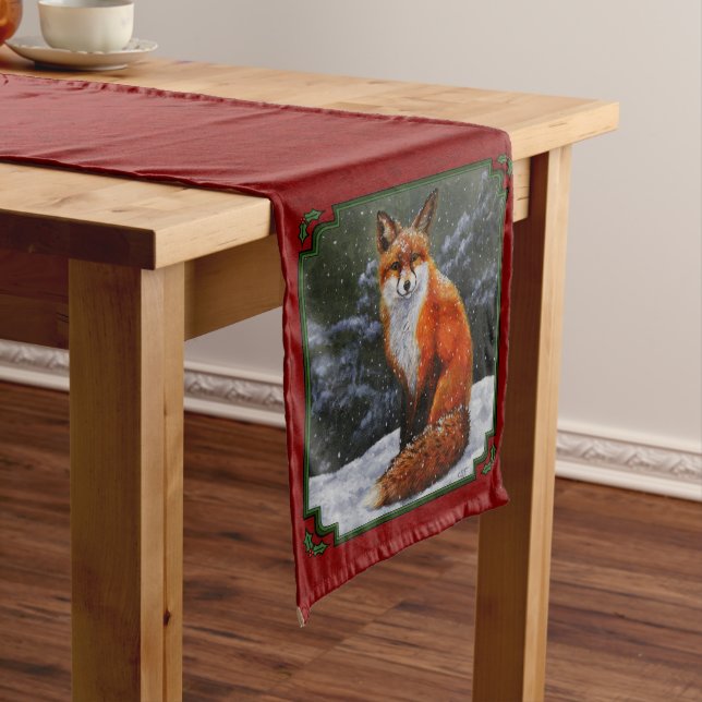 Cute Red Fox in Winter Snow Medium Table Runner (In Situ)