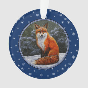 Cute Red Fox in Winter Snow Ornament