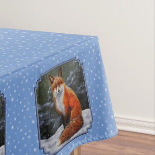 Cute Red Fox in Winter Snow Tablecloth