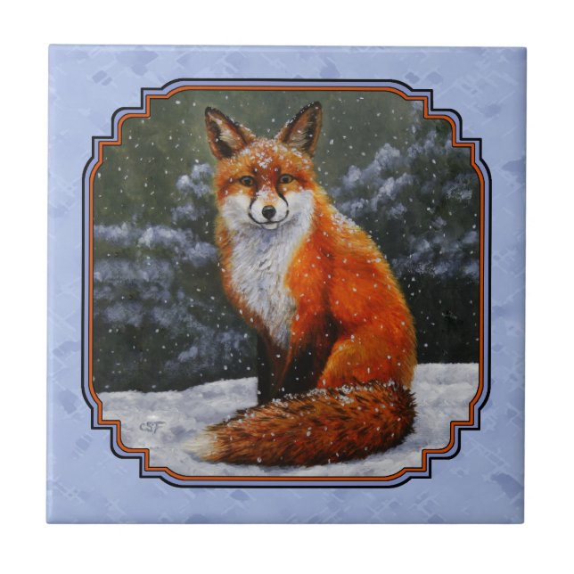 Cute Red Fox in Winter Snow Tile (Front)