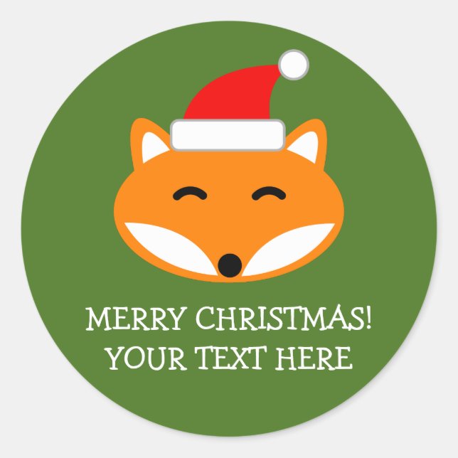 Cute red fox Merry Christmas custom Holiday favour Classic Round Sticker (Front)
