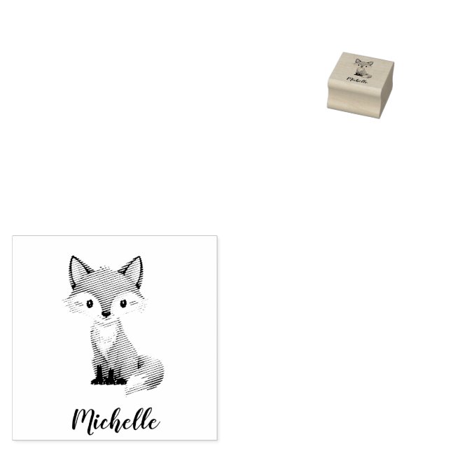 Cute Red Fox Personalized Kid's  Rubber Stamp (Stamped)