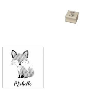 Cute Red Fox Personalized Kid's  Rubber Stamp