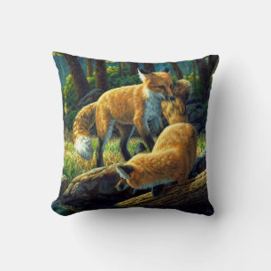 Cute Red Fox Pups Playing Throw Pillow