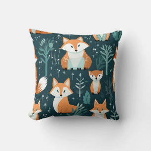 Cute Red Fox Seamless Pattern Abstract Animals Throw Pillow