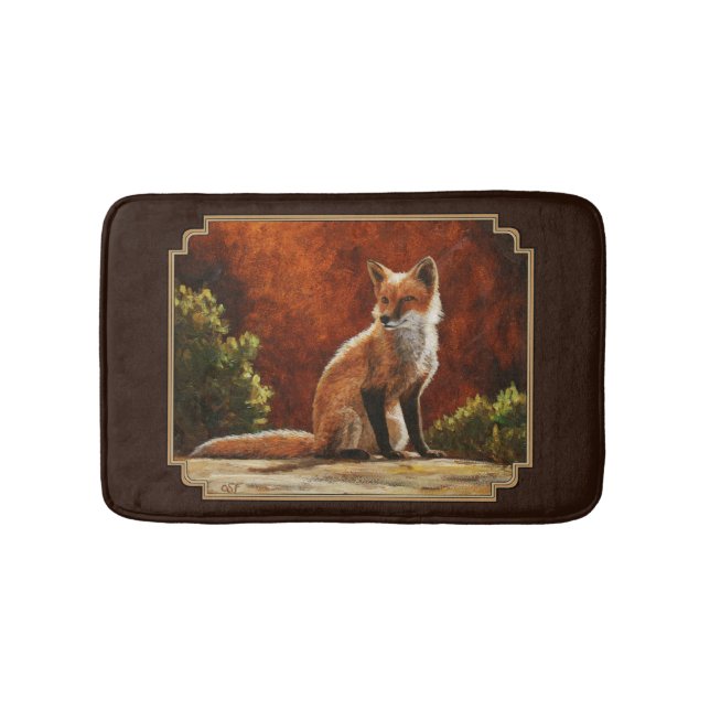 Cute Red Fox Sitting In The Sun Bath Mat (Front)