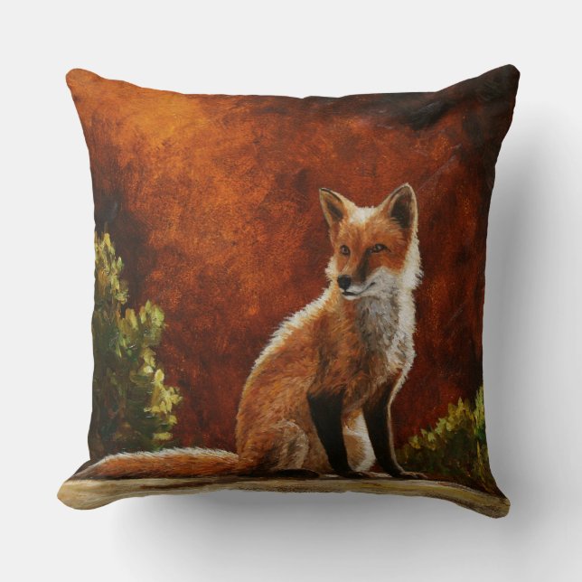 Cute Red Fox Sitting In The Sun Throw Pillow (Front)