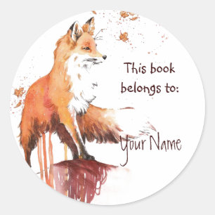 Cute Red Fox, This book belongs Bookplate Classic Round Sticker