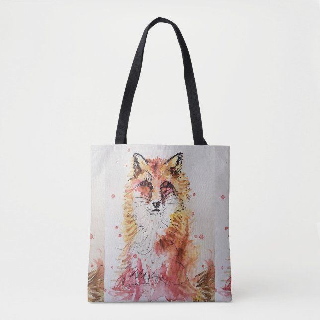 Cute Red Fox Watercolor Animal lovers Tote Bag (Front)