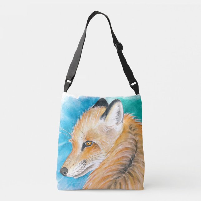 Cute red Fox Watercolor Art Crossbody Bag (Back)