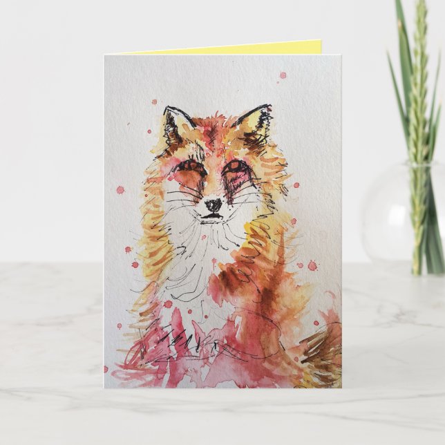 Cute Red Fox Watercolor Birthday Card (Front)