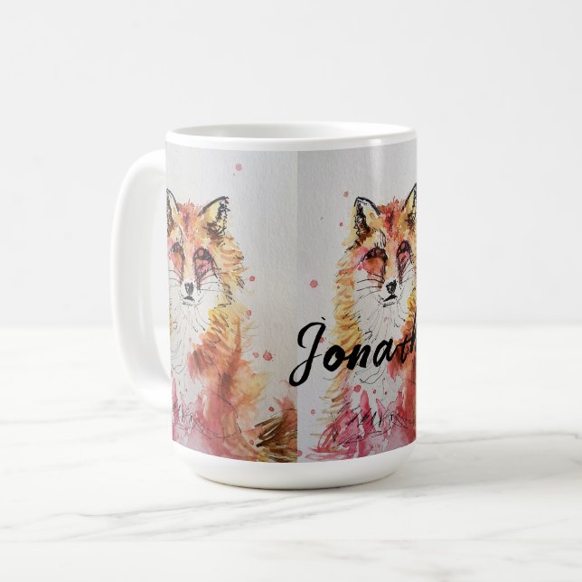 Cute Red Fox Watercolor Painting Men Name Mug  (Front Left)