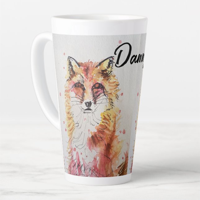 Cute Red Fox Watercolor Painting Mug Orange (Left Angle)
