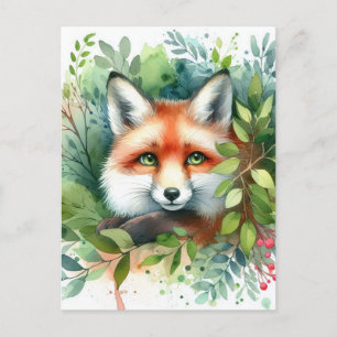 Cute Red Fox Watercolor Postcard