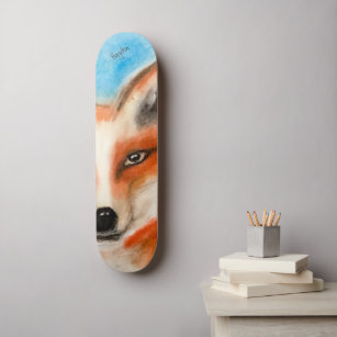 Cute Red Fox Whimsical Animal Fun Blue Add Name Skateboard