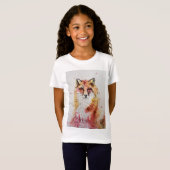 Cute Red Fox Whimsical Watercolor Girls T Shirt (Front Full)