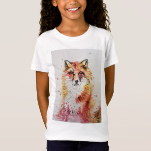 Cute Red Fox Whimsical Watercolor Girls T Shirt
