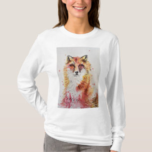 Cute Red Fox Whimsical Watercolor Womens T-Shirt
