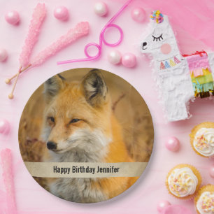 Cute Red Fox Wild Nature Photography Birthday Paper Plate