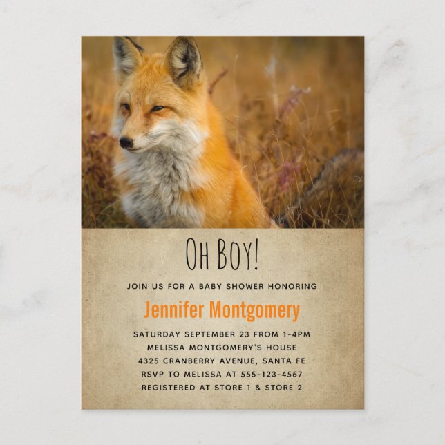Cute Red Fox Wilderness Nature Photo Baby Shower Invitation Postcard (Front)